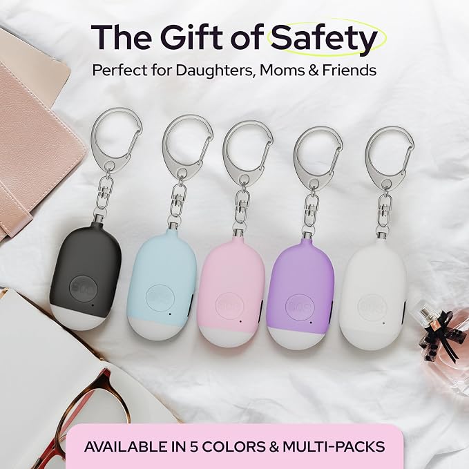 Weten Rechargeable Personal Alarm Keychain - 130dB Siren, LED Light - 3Pack Personal Safety Alert for Women to Carry - Panic Button Alarm for Security - Rape Whistle for Self Defense (Pink&Blue&White) - Image 7