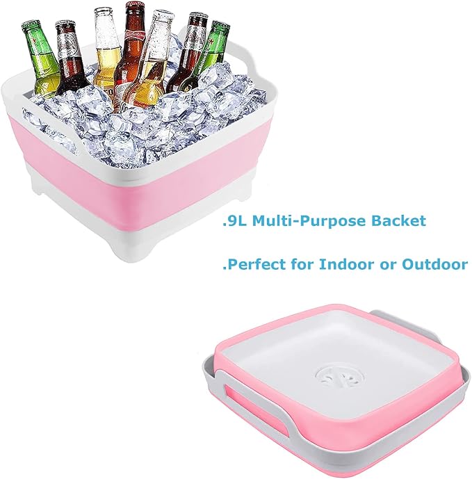 Collapsible Wash Basin 9L, Foldable Dish Tub with Drain Plug, Portable Collapsible Dish Basin, Camping Sink for Washing Dishes, Laundry & Kitchen Use (Pink) - Image 9