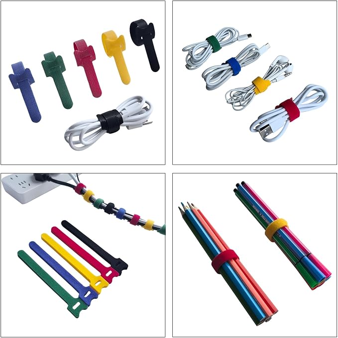 Multi-Colour Reusable Cable Ties Cord Straps Multi-Purpose Wire Ties Cord Wrap Hook and Loop Organizer Cable Management,Adjustable Cord Ties (6inches-160PCS) - Image 2