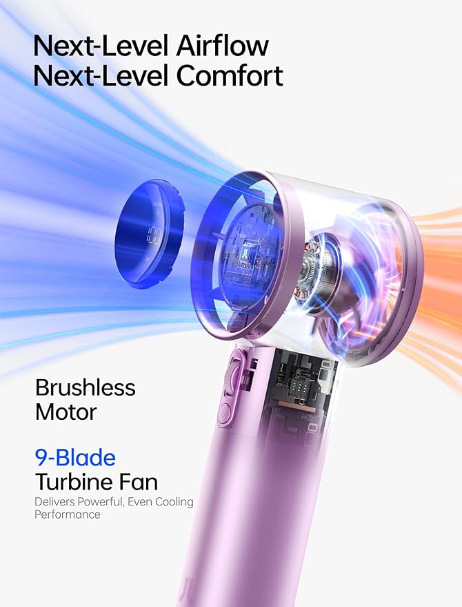 JISULIFE Handheld Fan Pro1S - Next-Gen Airflow: Up to 40H Runtime | Electroplated ABS-Luxury Shine, 1-100 Speed Scroll Wheel, 5000mAh-Portable Fan for Travel, Gifts for Women(Chrome Purple,1Pc) - Image 3