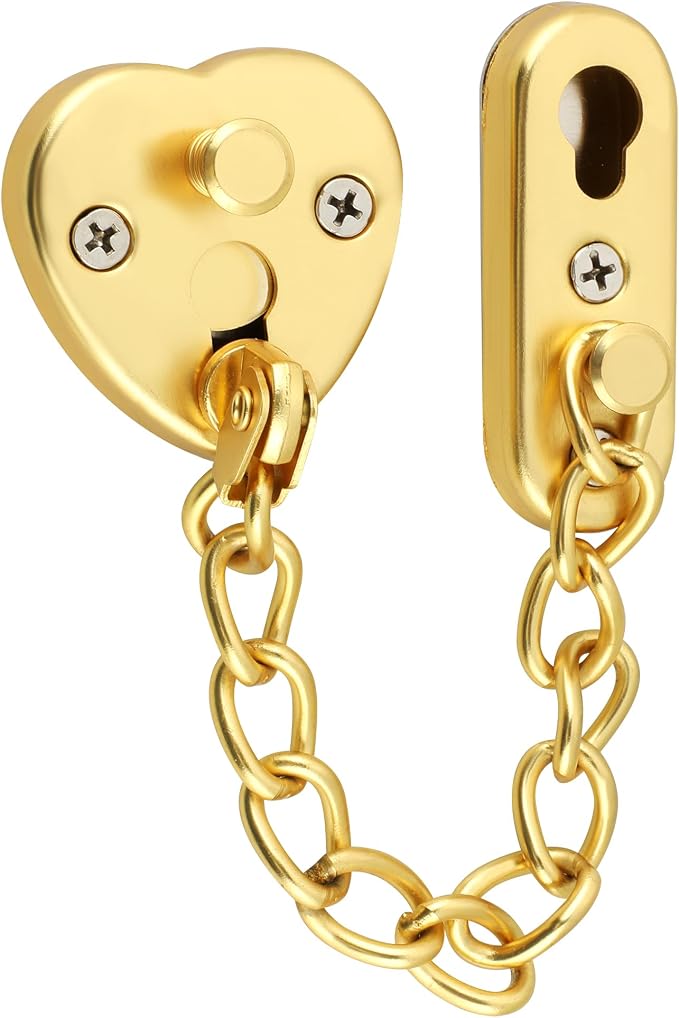 Alise Door Chain Lock, Gold Adjustable Child Proof Security Door Lock for Apartment | Stainless Steel Chain Door Lock,Heart-Shaped Design Press-To-Unlock, Heavy Duty Chain Lock For Bedroom & Travel by Alise