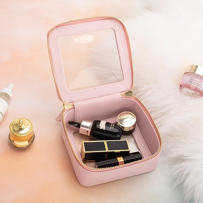 Aveniee Small Clear Makeup Bag,Mini Travel Toiletry Organizer TSA Approved,Waterproof Cosmetic Case with Zipper,Cute Car Essentials Pouch for Women,Pink - Image 5