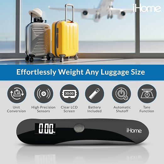 iHome Digital Luggage Scale - 110lbs Portable Suitcase Scale with LCD Display - Luggage Weight Scale (220LSGL2BL) - Image 6