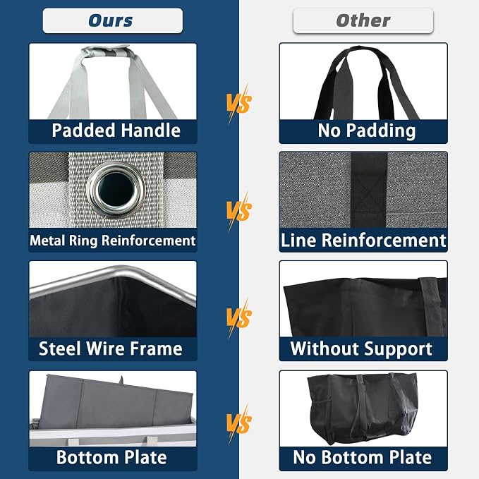 Stand Up Extra Large Utility Tote Bag, Foldable Reusable Grocery Bags with Metal Wire Frame & Reinforced Bottom Board, Large Utility Tote for Shopping, Car Trunk, Beach Bag (Grey) - Image 5