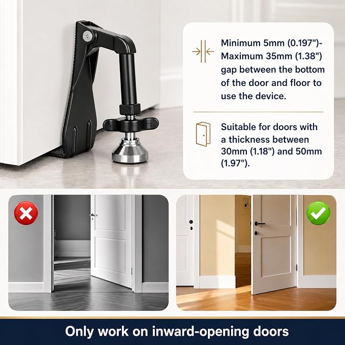 Portable Door Stopper Door Lock for Travel Anti Theft Door Blocker, Security Door Stoppers for Bottom of Door, No Drill Safety Doors Stopper Hotel Door Locks for Travelers Security (Black) - Image 7