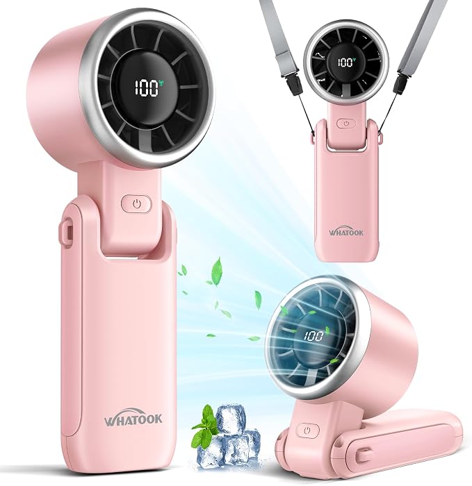 WHATOOK Portable Handheld Turbo Fan: 12m/s Strong Wind Mini Fan for Makeup & Lash, 4000mAh Battery Operated Rechargeable Personal Fan with LED Display, 3 in 1 Foldable Small Fan for Concerts, (Pink) - Image 9