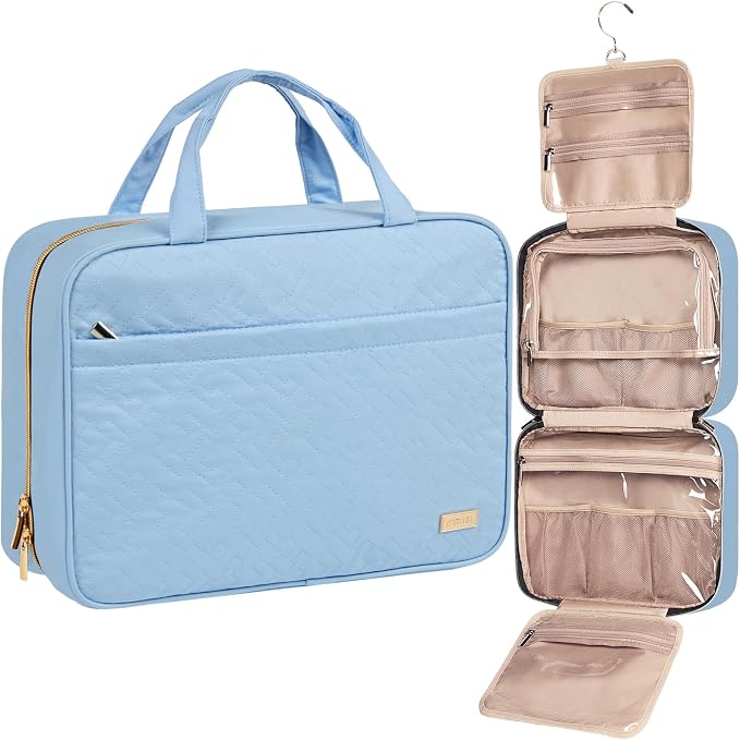NISHEL Travel Toiletry Bag for women, Portable Hanging Organizer for Family-Sized Shampoo, Conditioner, Brushes Set, Makeup Accessories, Extra Large Size, Placid-Blue | for Family-Sized Shampoo, Conditioner, Brushes Set, makeup Accessories, Extra Large... by NISHEL