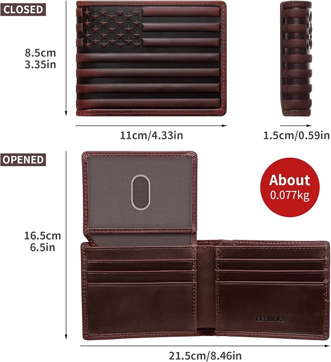 Wallet for Men-Genuine Leather RFID Blocking Bifold Stylish Wallet American Flag Wallet With 1 ID Window (Red, With ID Window) - Image 5