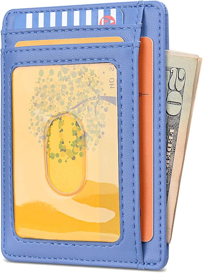 Buffway Slim Minimalist Front Pocket RFID Blocking Leather Wallets for Men and Women - Sand Wathet Blue - Image 2
