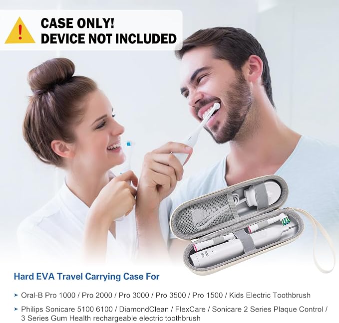ProCase Toothbrush Travel Case for Oral-B & Sonicare -Beige | Fits Oral-B Pro/IO Series & Sonicare, Hard EVA Cover, Storage Bag Holder with Mesh Pocket - Image 2