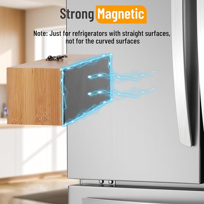 Allinside Magnetic Plastic Wrap Dispenser with Cutter and Labels, Aluminum Foil Holder, Wax Paper Storage Box for Refrigerator, Kitchen Bamboo Organizer Compatible with 12.9" Roll (1 Layer) - Image 2