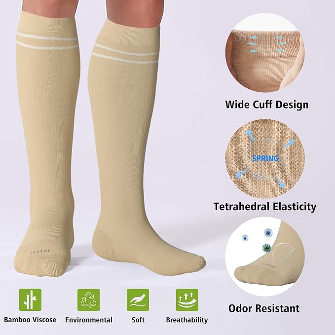LEVSOX Viscose Made from Bamboo Compression Socks for Pregnant Women 20-30 mmHg Knee High Cute Mens Supports Socks for Travel - Image 3