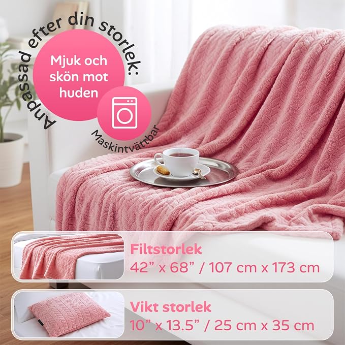 Travel Blanket and Pillow Set, Soft Fleece Airplane Blanket, Pink | Ultra Soft Lightweight Portable Cozy Blanket for Airplane, Car, Bus Travel, for Men, Women and Kids, XL 42" x 68" - Image 4