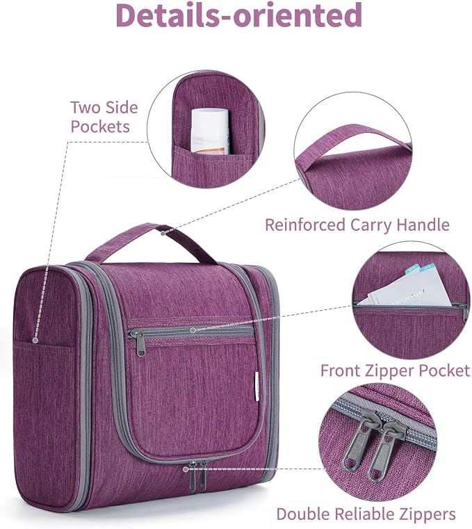 Hanging Toiletry Bag for Women Travel Makeup Bag Organizer Toiletries Bag for Cosmetics Essentials Accessories (Large, Dark Purple) - Image 6