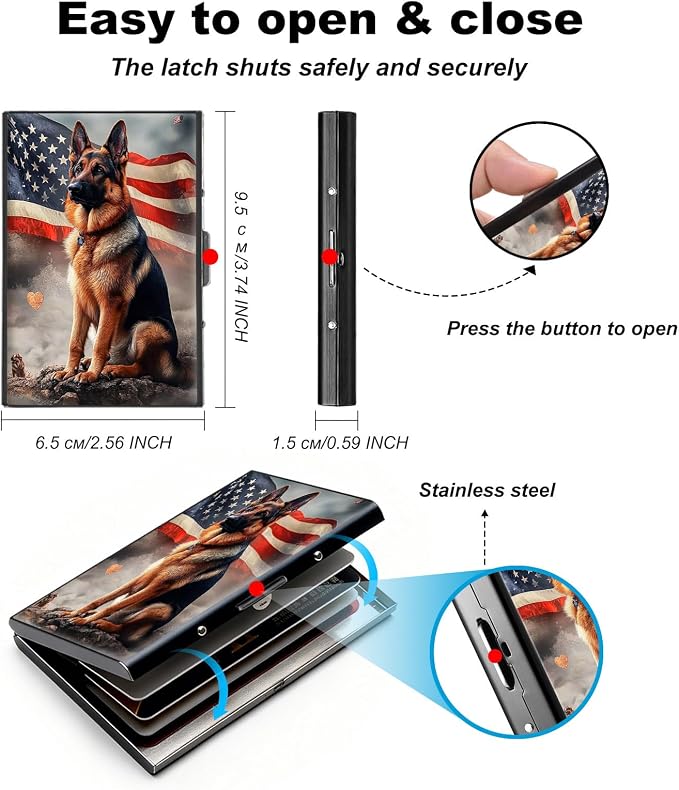 Metal Wallet,Credit Card Holder for Women,Slim RFID Blocking Credit Card Holder Thin Aluminum Wallet ID Case,6 Slot Business Mini Hard Metal Case for Women/Men,American Flag Dog - Image 5