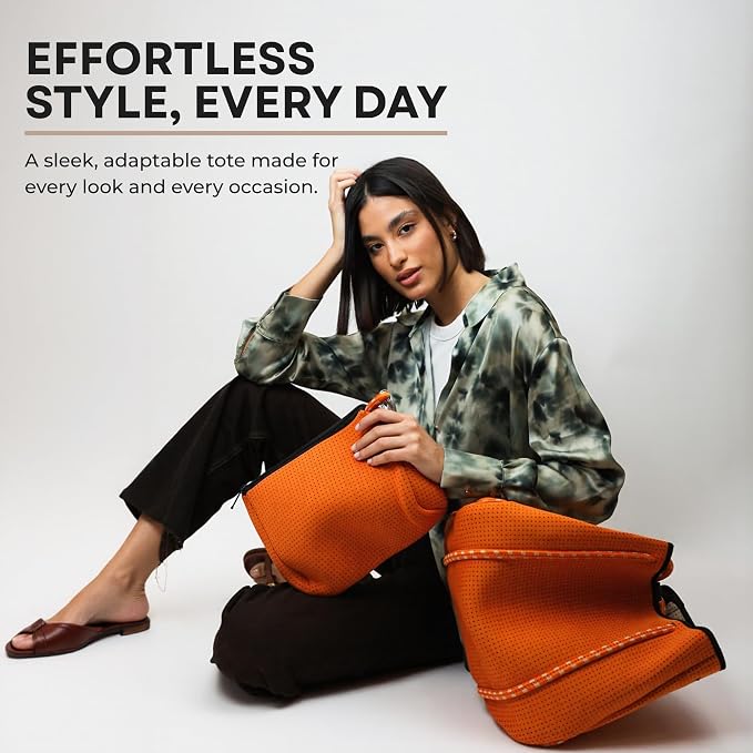 POPUPS Large Neoprene Tote Bag for Women - Everyday Designer Handbag for Travel Work and Beach with Pockets and Zipper Pouch - Image 7