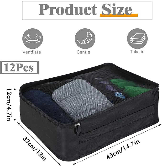 12 Pcs Packing Cubes for Suitcase Travel Luggage Bags Bulk Mesh Organizer Set for Hiking Camping Backpacking Clothes Accessories - Image 2