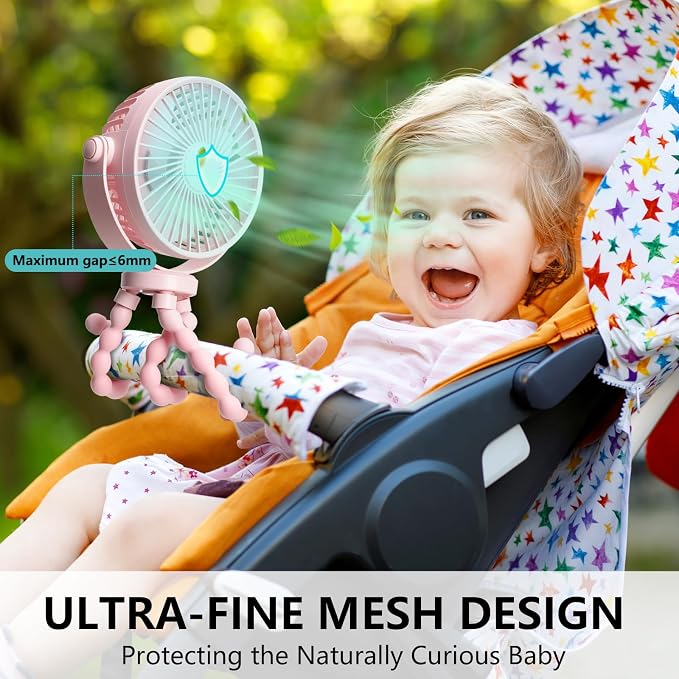 snawowo Mini Handheld Personal Portable Fan, Baby Stroller Fan Pink | Car Seat USB or Battery Powered, with Flexible Tripod Clip on Student Bed Desk Bike Crib Treadmill Camping Traveling - Image 3