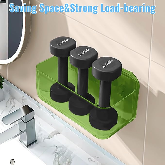 CGBE 2-Pack Cabinet Door Organizer, Self Adhesive Bathroom Shelves, Green | Acrylic Shower Caddy, Wall Mounted Storage, No Drilling, Automatic Draining, For Cabinet Door and Shower Wall - Image 3
