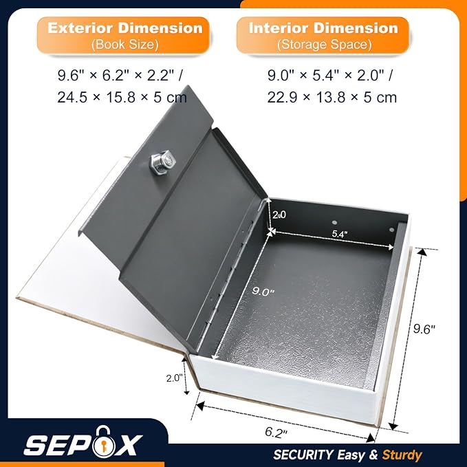 SEPOX® Book Safe with Key Lock Real Paper Cover Steel Interior Diversion | For Dorm Home. Hidden Compartment Book Safe. Hides Cash Valuables in Plain Sight. Realistic Discreet Design with Key Secure - Image 2