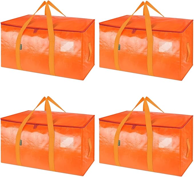 BALEINE 4-Pack Oversized Moving Bags with Reinforced Handles, Heavy-Duty Storage Tote for Clothes, Moving Supplies (Orangel, 4-Pack) by BALEINE