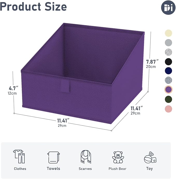 DIMJ Closet Storage Bins 8 Pack - Fabric Trapezoid Closet Organizer Bin, Foldable Storage Baskets for Shelves, Closet Shelf Organizer, Clothing Storage Box for Toys, Books, Towel, Clothes, Purple - Image 2