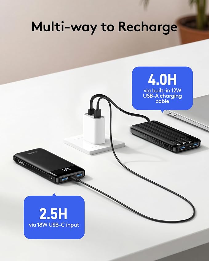 Orfeika Fast Charging Portable Charger Power Bank with Built-in 4 Cables | 10000mAh|Ultra-Slim&Light|Flight-Safe|Power 6 Devices at Once|22.5W|Battery Pack For iPhone,Samsung,Google|Travel Essentials - Image 4