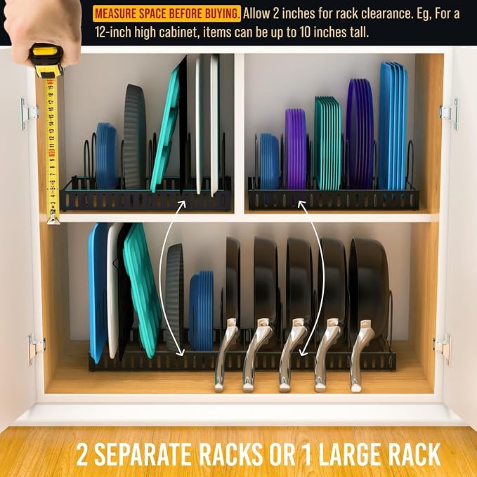 Norcalway Adjustable Bakeware Pots and Pans Organizer Under Cabinet, Cookie Sheet Baking Pan Pot Lid Organizers (14 Dividers) - Image 6
