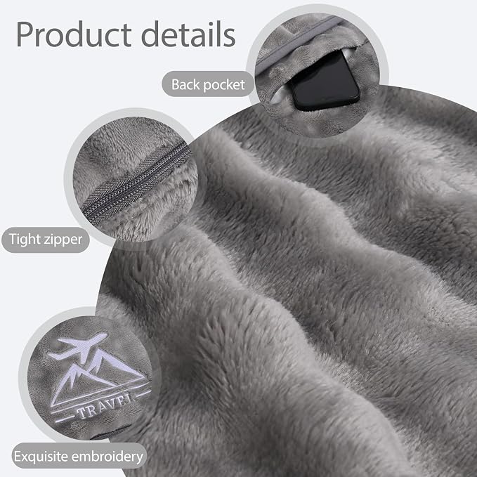 Travel Blanket and Pillow-2-in-1, Ultra-Soft&Compact, One-Piece Airplane Blanket with Hand Luggage Belt and Backpack Clip,Travelers Accessories Gifts, 61x43 Inches (Gray) - Image 7
