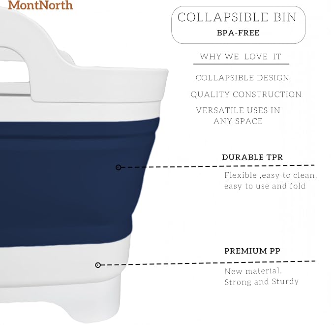 Collapsible Wash Basin 9L, Foldable Dish Tub with Drain Plug, Portable Collapsible Dish Basin, Camping Sink for Washing Dishes, Laundry & Kitchen Use (Navy Blue) - Image 5