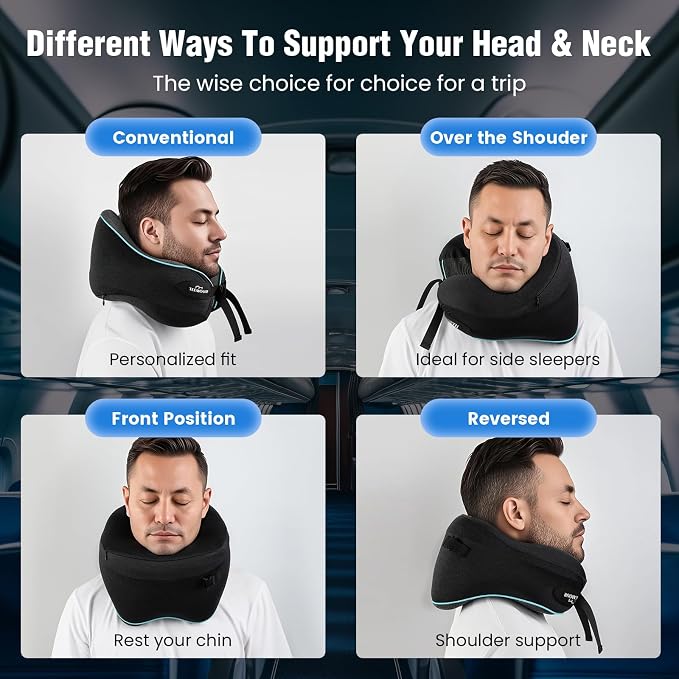 Teemour Neck Pillow for Traveling, Travel Neck Pillow for Airplane Travel Essentials Memory Foam Travel Pillow for Flight with 360° Support Portable, Design for Airplane, Car & Office - Image 4