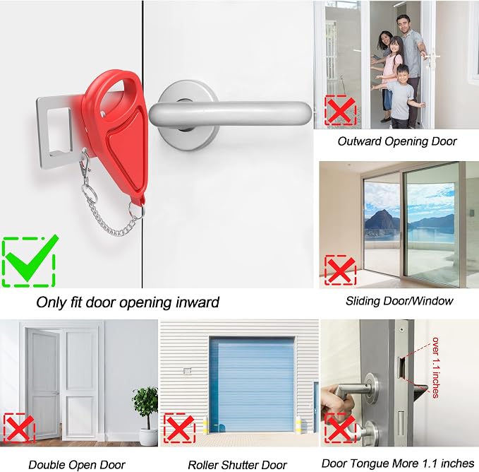 Portable Door Lock for Home Security Travel Lockdown Locker Safety Locks for Additional Safety and Privacy Perfect for Traveling Apartment College Red - Image 4