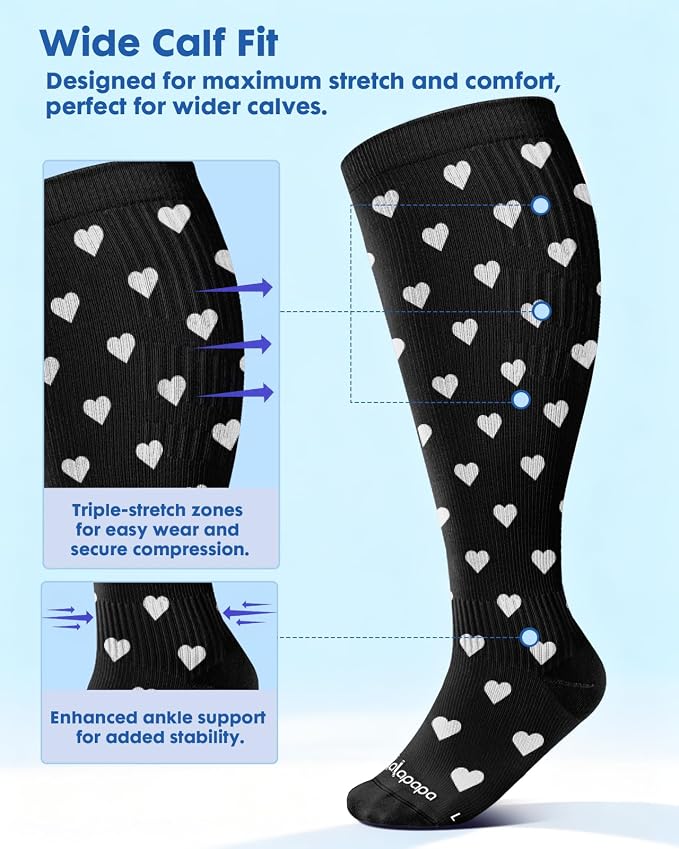 3-Pair Wide Calf Compression Socks for Women | 20-30mmHg Graduated Support, Easy On & Off, Knee High Length, Ankle Support, Travel Nurse Daily Wear, Cute Patterned - Image 4