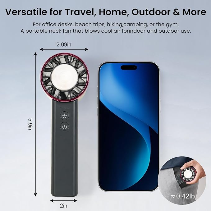 Handheld Mini Fan with Ice Cooling, 4 Speeds Adjustable Personal Fan, 4800mAh USB-C Rechargeable Battery Operated, Ultra-Quiet Portable Pocket fan for Travel, Home, Office, Outdoor Black - Image 6