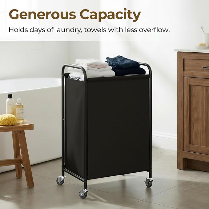 GRANNY SAYS Laundry Hamper, Large Cart with Wheels and Handles, Black, 110L | Heavy Duty Metal Frame, Silent Rolling Basket for Clothes in Bedroom, Bathroom, Dorm - Image 3
