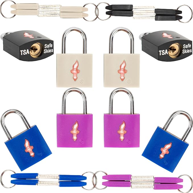 Safe Skies Keyed Alike TSA Lock 8-Pack, 4 Colors | 8 Locks, 2 Keys Each | Purple/Blue/White/Black | TSA Safe Skies Approved | For Family Cruise & Vacation | 90-Day Warranty - Image 7