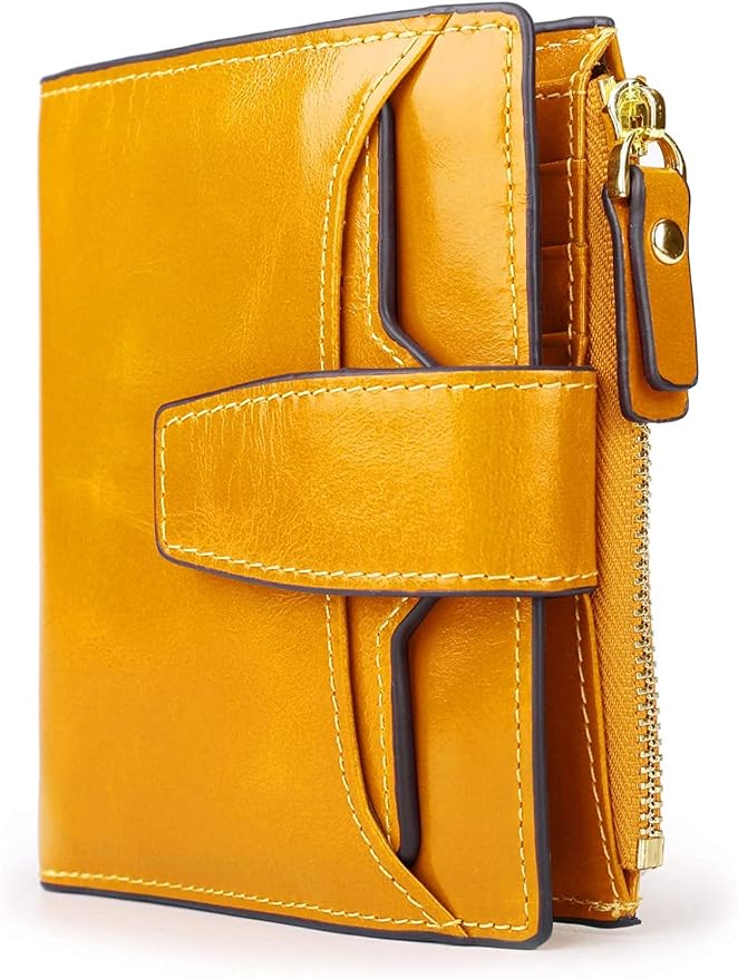 Women's RFID Blocking Leather Small Compact Bi-fold Zipper Pocket Wallet Card Case Purse with id Window - Image 6