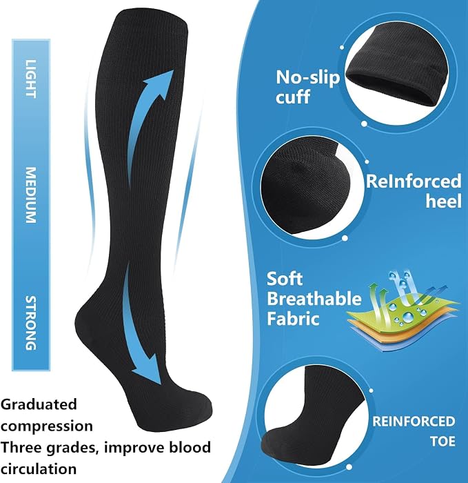 cerpite Compression Socks for Women & Men 6 Pairs Knee High Compression Socks 20-30 mmhg Best for Running,Nurse,Travel - Image 5