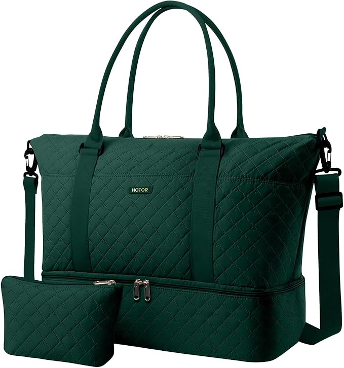 HOTOR Travel Duffel Bag - Weekender Bags for Women, Carry On Gym Tote Bags | with Toiletry Bag & Shoe Compartment, Overnight Bag for Travel Essentials, Travel Accessories, Dark Green, 15.8"×18.1"×8.7" by HOTOR