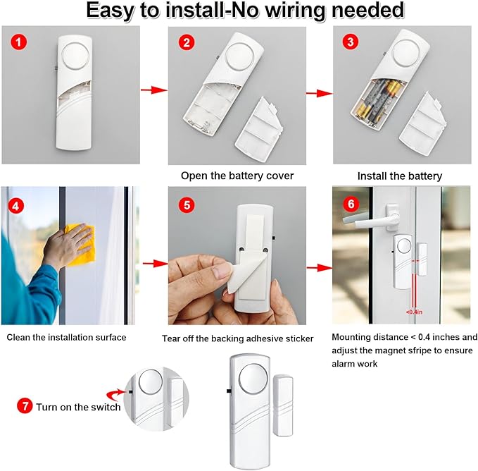 Security Door Window Alarm, 90DB Wireless Sensor Door Window Burglar Alarm | Door Alarms for Kids Safety, Easy Installation Doorbell Alarms for Office House Window Pool - Image 6