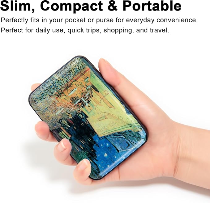 Credit Card Holder Wallet for Women Men RFID Blocking Small Metal Business Aluminum Protector Sleeves Slim Mini Cards Case (Cafe Terrace at Night by Vincent Van Gogh) - Image 2