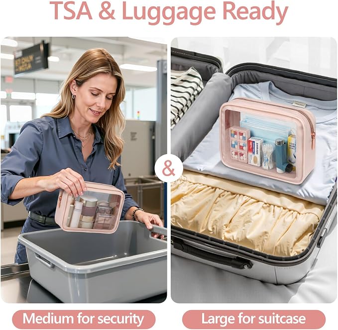 Clear Makeup Bag Foldable - TSA Approved Toiletry Bag for Travel | Metal Zipper, Reinforced Seam, Water Resistant, Medium for Carry-on, Large for Checked Luggage, for Car Storage Organizer - Image 2