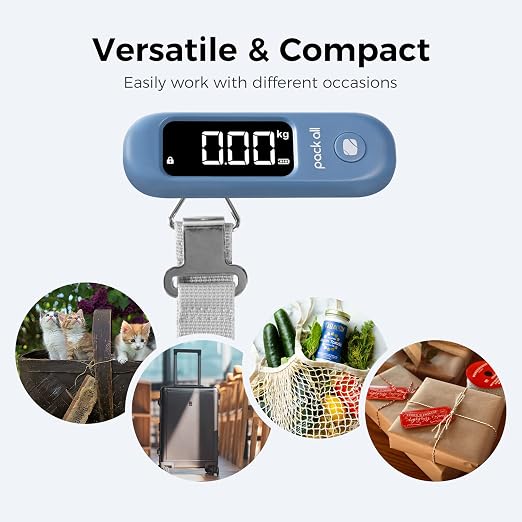 pack all Digital Luggage Scale for Travel, 110Lbs Capacity, 0.1Lb Precision | Handheld, Backlit LCD Display, Lb/Kg/Oz Conversion, Tare Function, Battery Included, Navy - Image 5