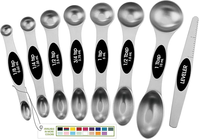 Spring Chef Stainless Steel Magnetic Measuring Spoons Set of 8, Black | Dual Sided Metal Teaspoon & Tablespoon Measuring Spoons with Leveler for Dry & Liquid Ingredients, Nesting, Dishwasher Safe by SpringChef