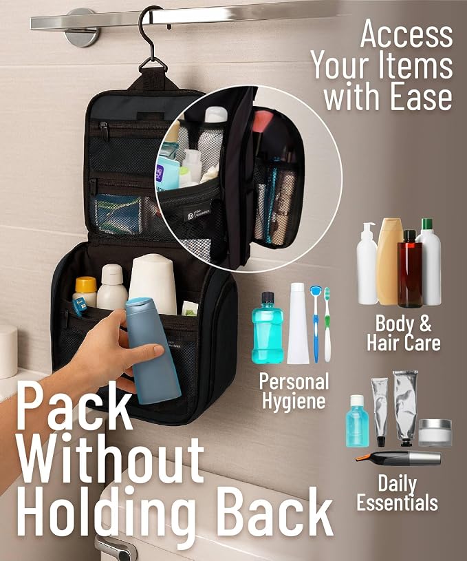 D&D Wanderlust D&D Hanging Travel Toiletry Bag for Men and Women – Cosmetics, Makeup and Toiletries Organizer Kit with 10 Compartments - Image 5