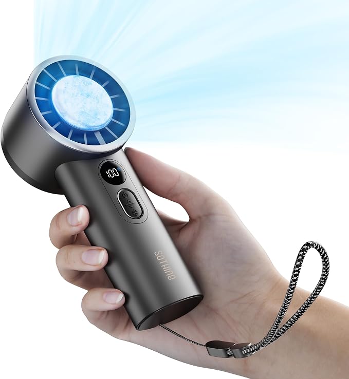 SOTHING Handheld Fan, with Cooling Compress, 1–100 Stepless Speeds, 18hrs Battery Life, Digital Display, 30dB Ultra-Quiet, USB-C Rechargeable, Portable Handheld Turbo Fan for Travel, Indoor & Outdoor by SothingOfficial
