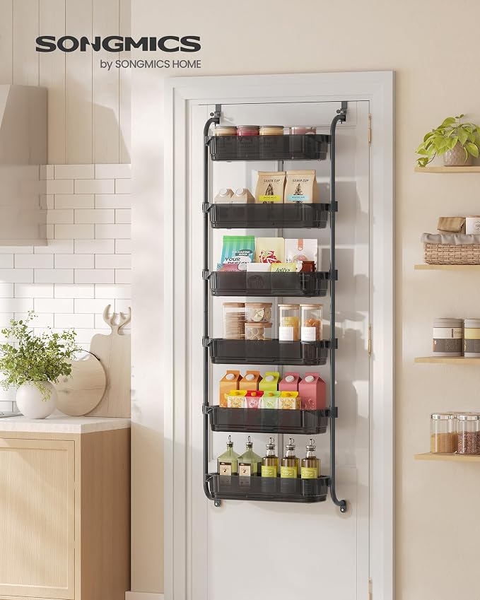 SONGMICS 6 Tier Over the Door Spice Rack, Steel, PET Plastic | Spice Organizer, Over the Door Organizer, PET Plastic, Ink Black, GLORA Collection UKCS046BH01 - Image 2