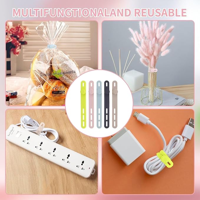 Oligei 50 Pcs Silicone Cable Ties, Cable Ties Reusable, High Elasticity Cord Wraps for Electrical Cords, Cord Organizer for Earphone, Phone Charger(Colorful) - Image 7