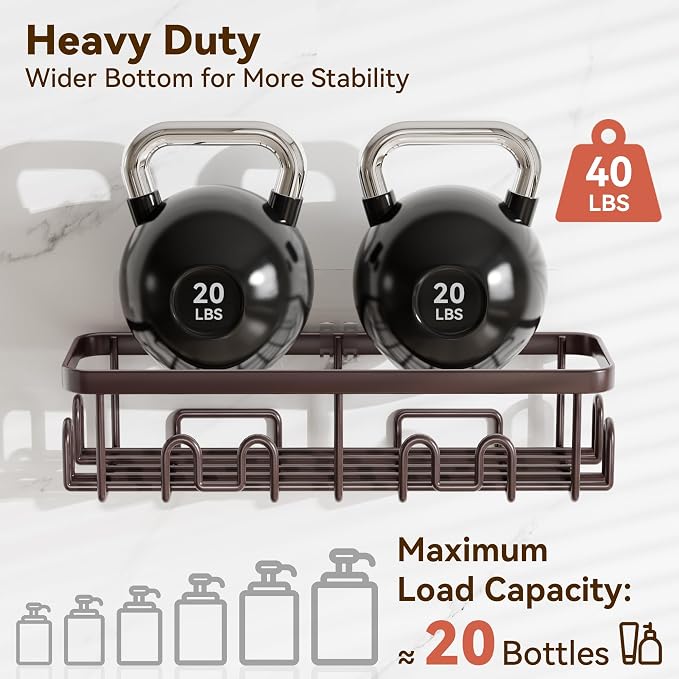 Shower Caddy Adhesive, Rustproof Shower Organizer, Wall Shower Rack | Large Capacity Shower Shelves for Inside Shower, Shampoo Shower Holder, Bronze, 2 Caddies, 2 Soap Dishes, 1 Toothbrush Holder - Image 4