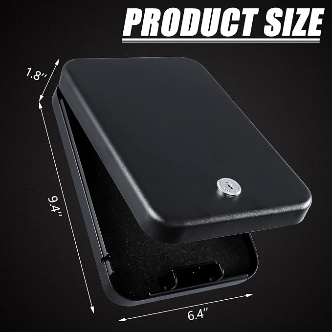 Car Gun Safe for Pistols Small Handgun Lock Box with Key Lock Portable Travel Pistol Safe for Car, Home, Travel (9.4" X 6.4" X 1.8") - Image 2